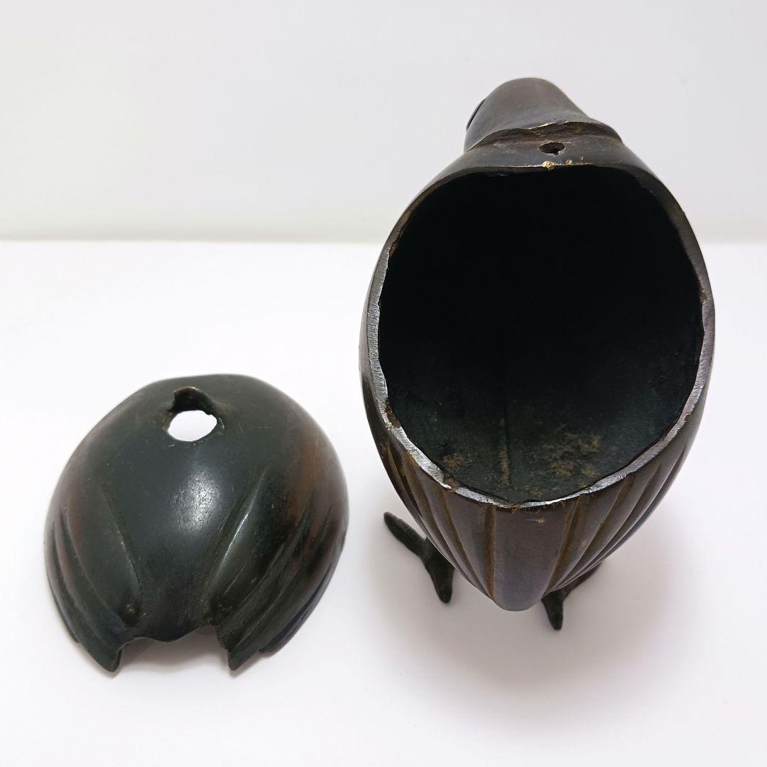 G109 古銅製 亀女作 鶉 鳥型香炉 在銘印有 香道具　ma　ten