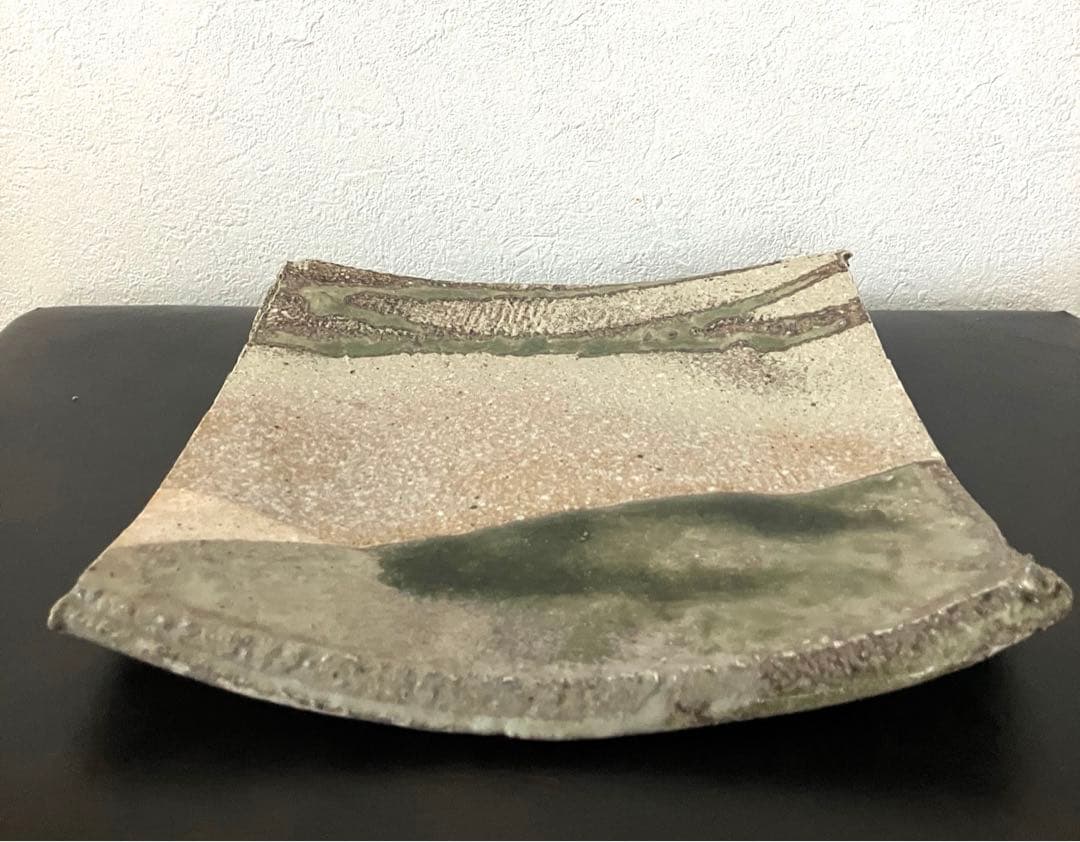 【古常滑、未使用】 江崎一生作　灰釉皿　古常滑　存古窯　常滑焼