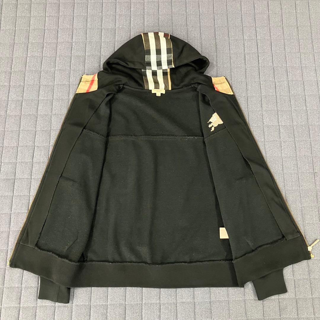 BURBERRY パーカー ファスナー フード付き ノバチェック ブラック