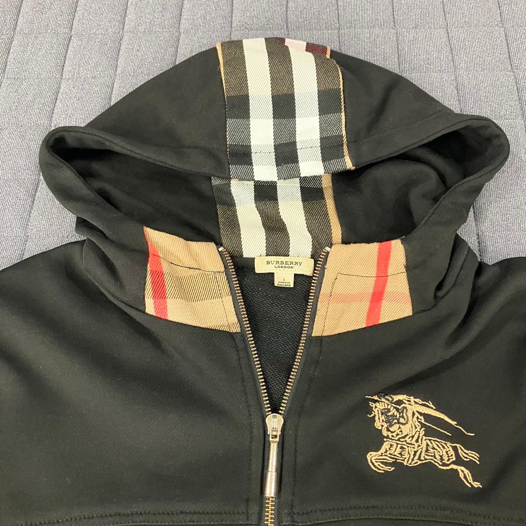 BURBERRY パーカー ファスナー フード付き ノバチェック ブラック