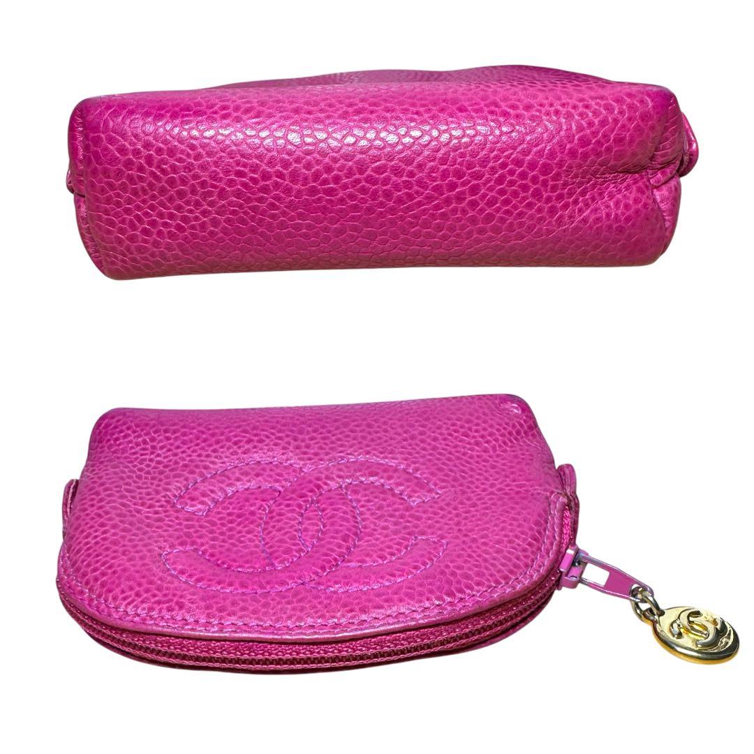 シャネル　ピンク　ケース　ミニ財布　デカココ　キャビアスキン　正規品