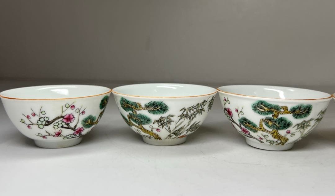 中国清時代 同治年製粉彩 煎茶碗5客 口径約6.5㎝ 東