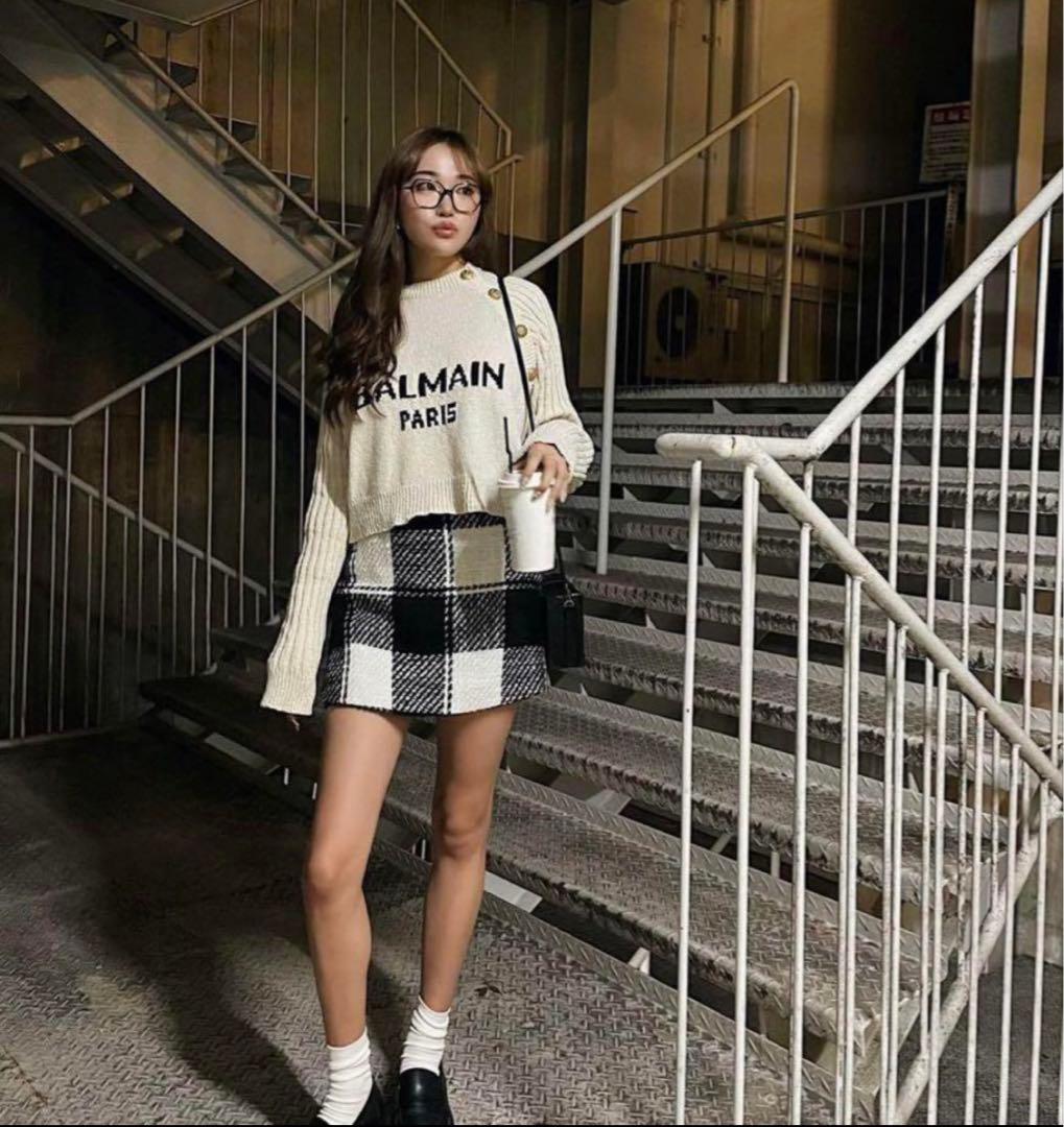 値下げ shéller ブロックチェックスコート M