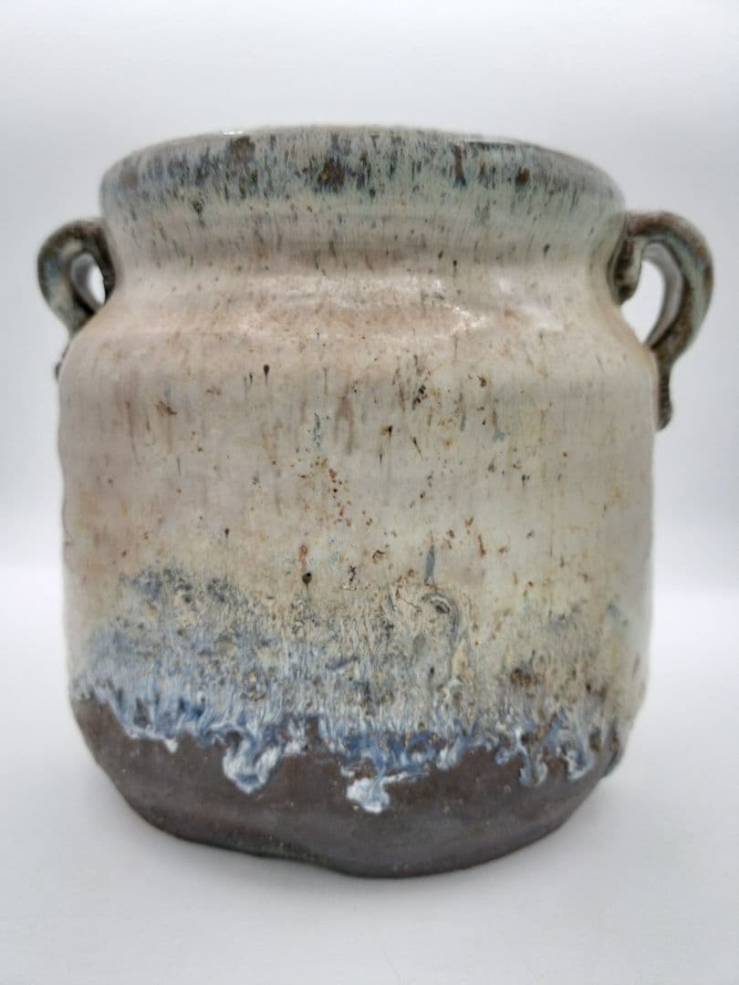 b521 【未使用】水指 萩 窯変 耳付 岡田裕 木箱 茶道具 古物