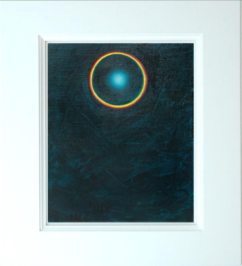 油絵 菅家令子 絵画インテリア額付(青緑＋金色の枠)F3-GB62023祈り希望