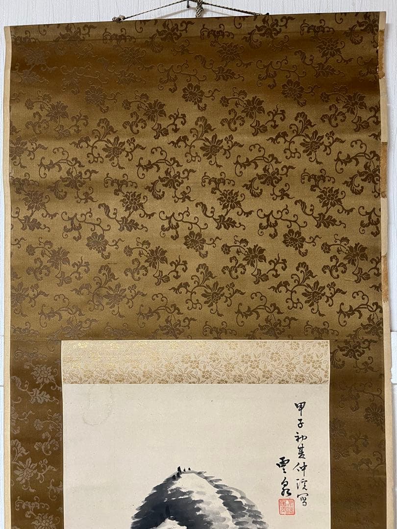 掛け軸 釧路雲泉［觀瀑図］江戸時代の南画家 共箱 紙本 日本