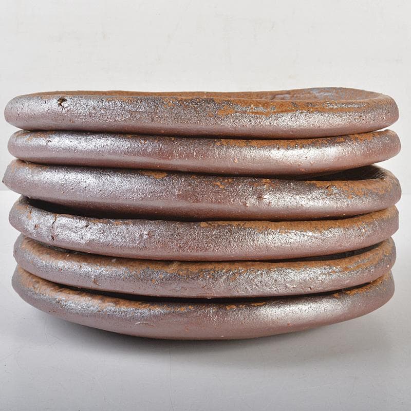 和食器　備前焼　稲荷作　たたき　丸皿　六客　共箱　M　R7178