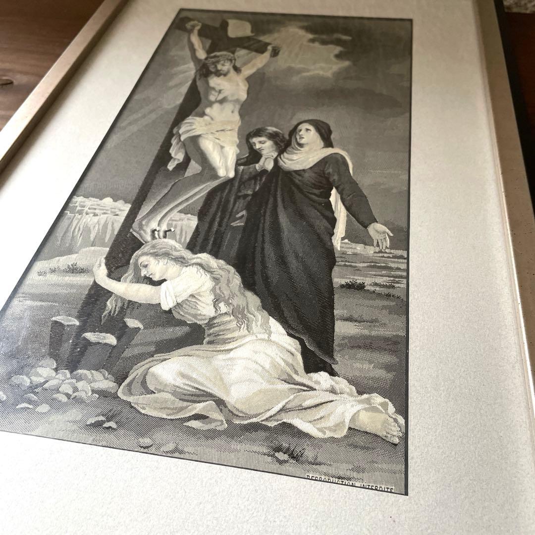 ヴィンテージ キリストの磔刑 モノクロリトグラフ アートフレーム
