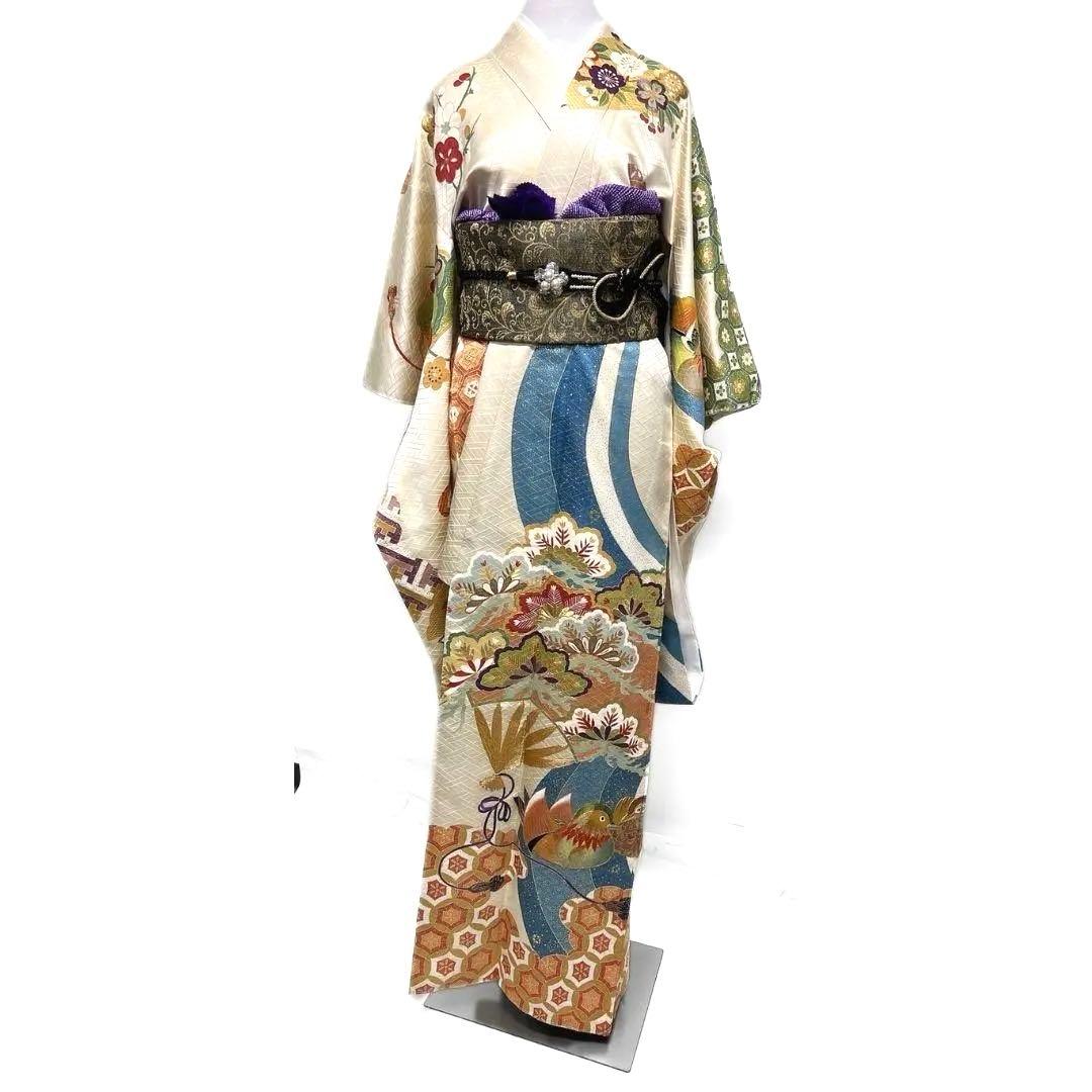 大彦謹製 セミアンティーク 金駒刺繍刺繍鴛鴦振袖着物 013a p