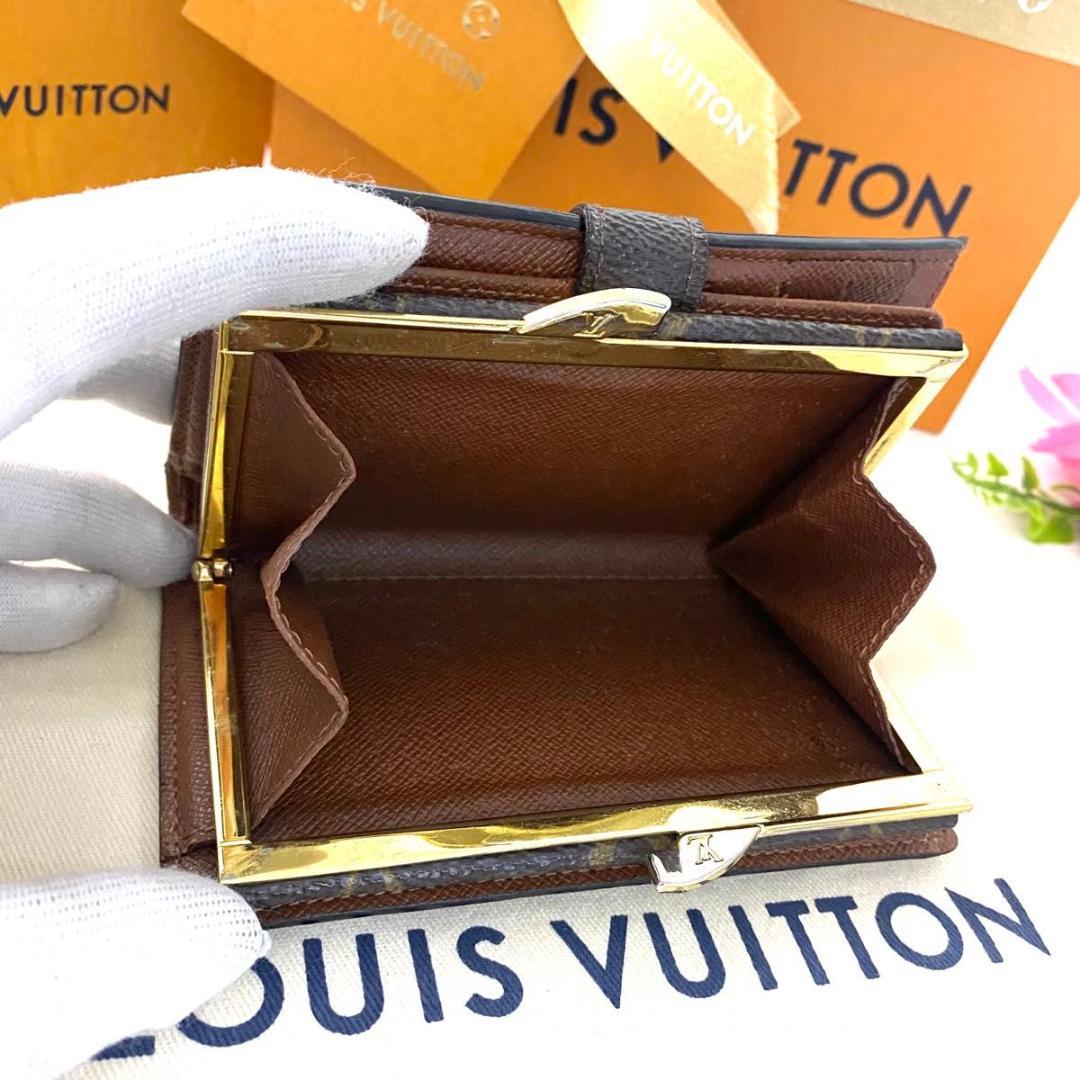 ルイ ヴィトン◎ヴィエノワ モノグラム ２つ折り財布 がま口 ブラウン 茶色