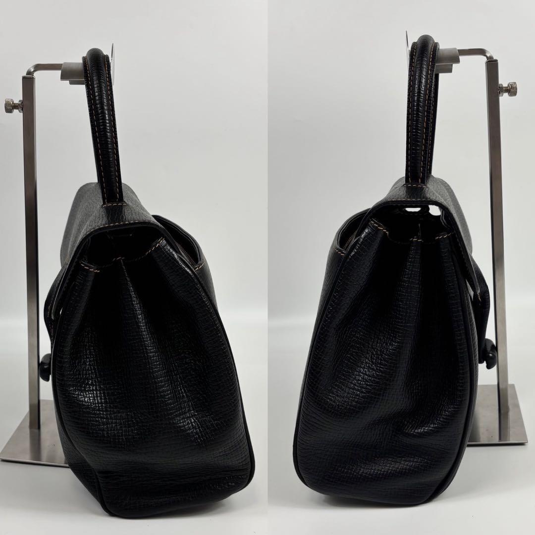 専用ロエベ レザー ハンドバッグ ターンロック ロゴ型押し 黒