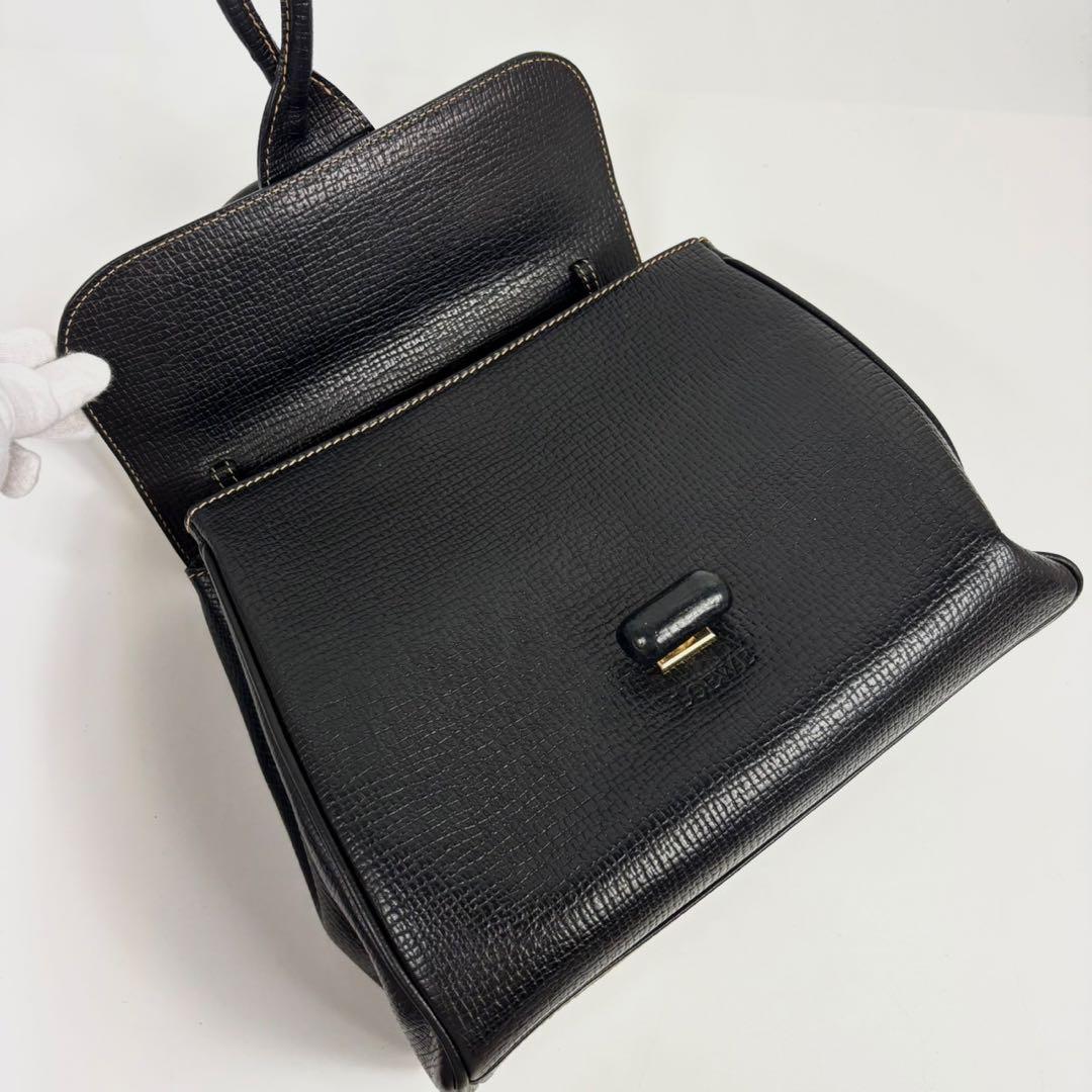 専用ロエベ レザー ハンドバッグ ターンロック ロゴ型押し 黒