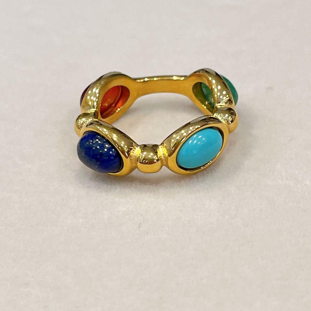 指輪 リング 18k ゴールド 天然石 13号 トルコ石 アゲート ヒスイ