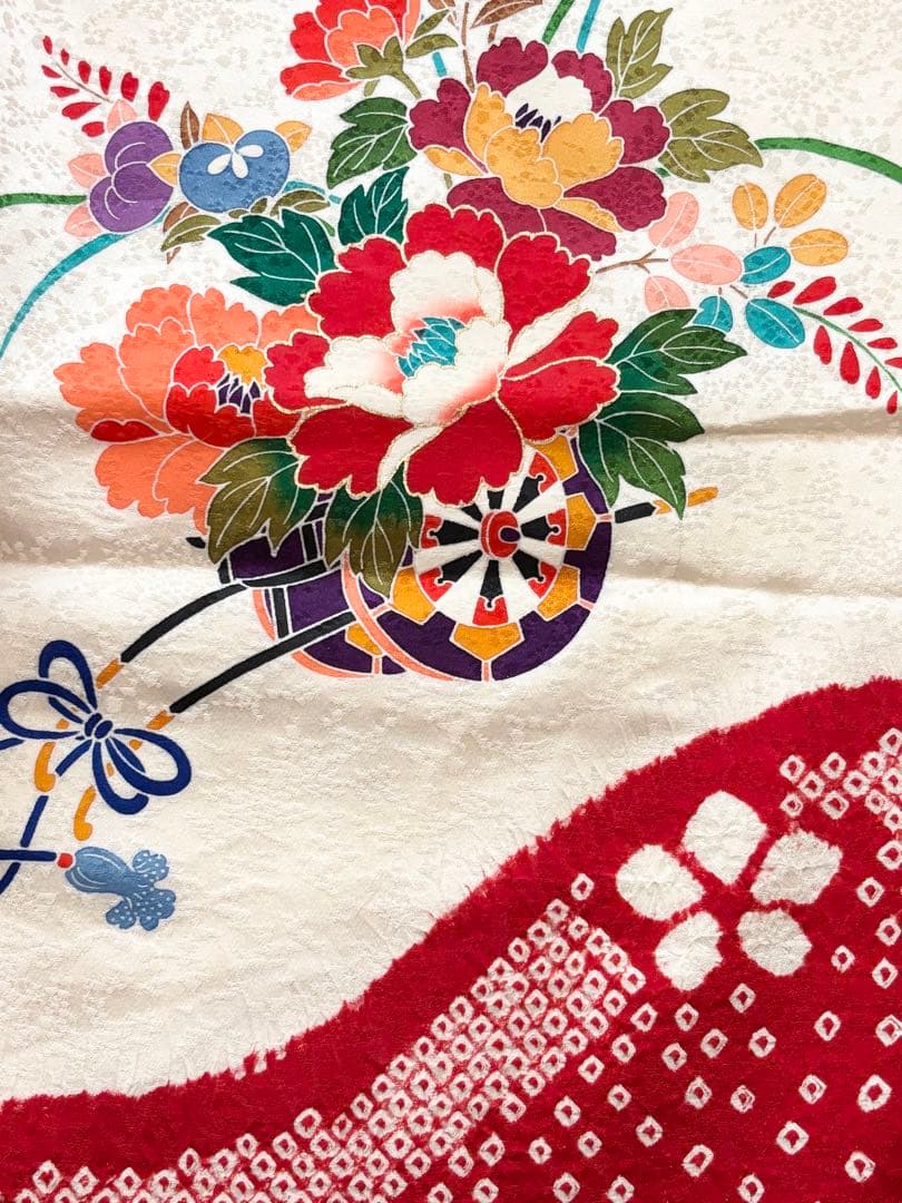 七五三　7歳　正絹　絞り　着物　フルセット　赤