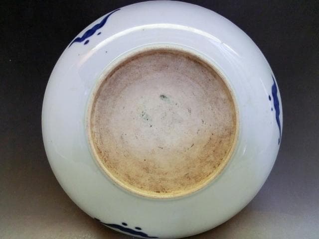 皿□支那染付鯉紋 清時代中期 飾り皿 魚皿 古玩 唐