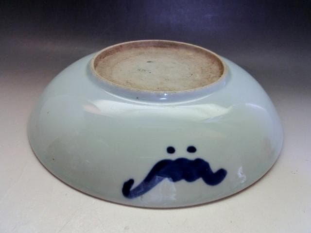 皿□支那染付鯉紋 清時代中期 飾り皿 魚皿 古玩 唐