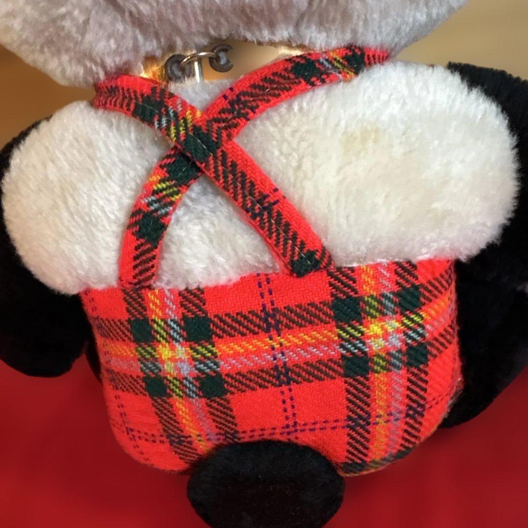 昭和レトロ　パンダぬいぐるみ 赤チェックオーバーオール