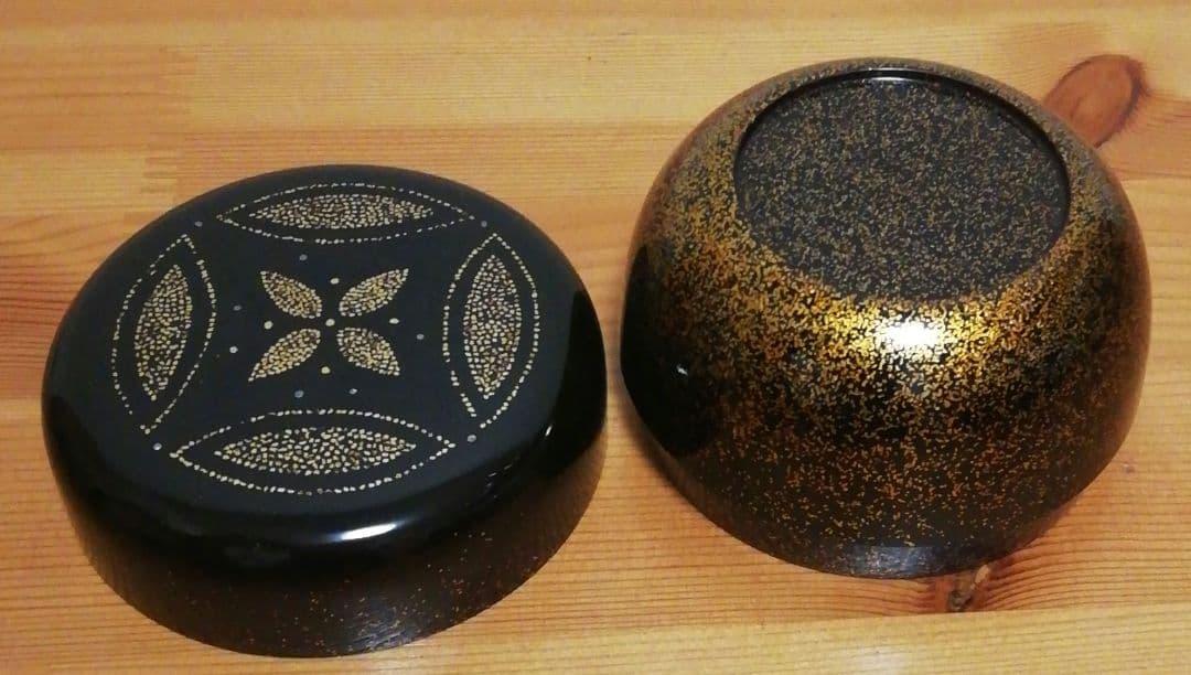 抱悦作　加州　描金　詰平目　梨地　棗　共箱　茶道具