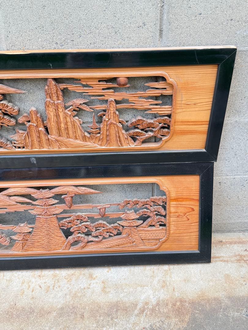 送料込み】希少☆欄間 2点セット 建具 木彫り彫刻 日本伝統工芸品 松