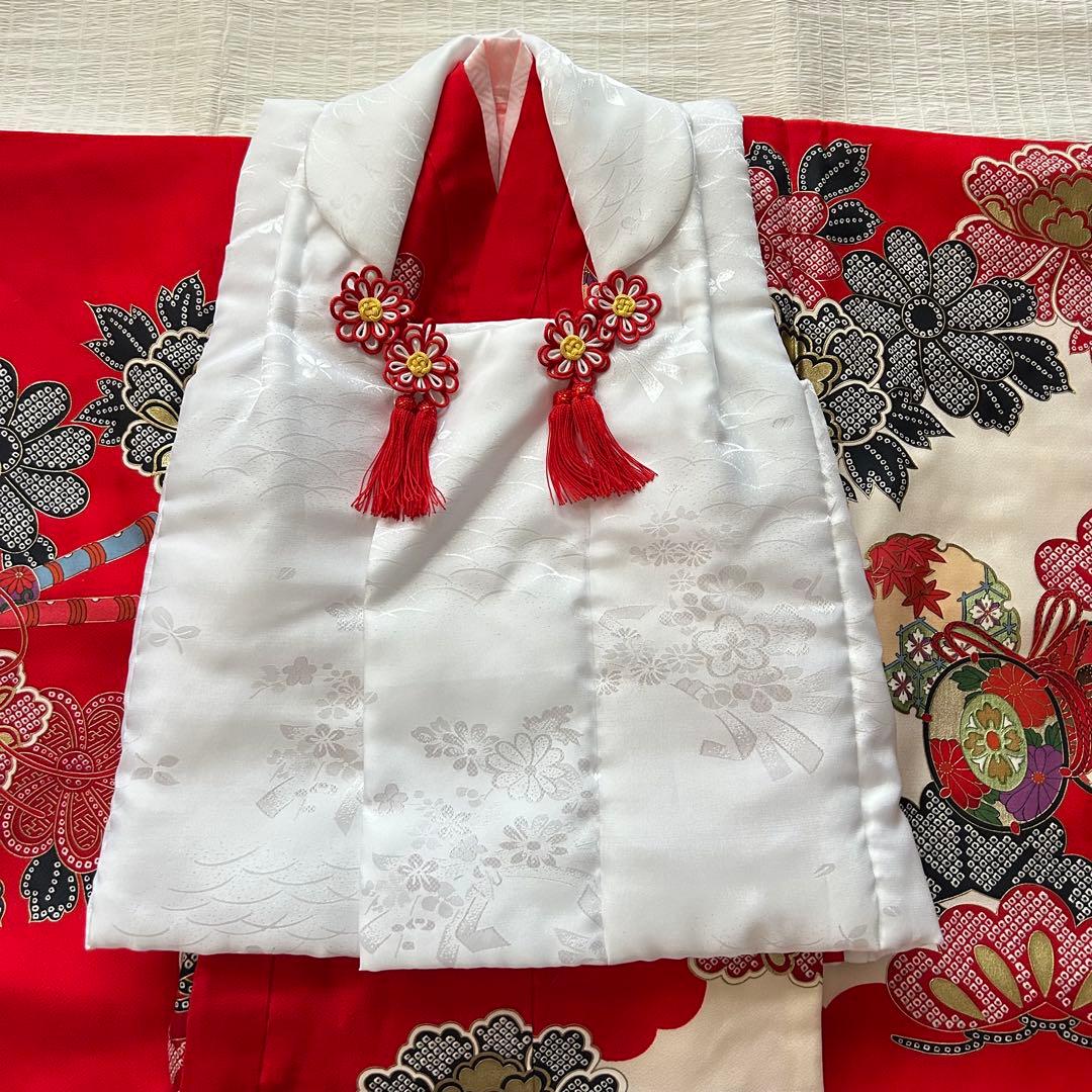 七五三 3歳 着物 753 絹 絞り柄 被布 三歳 赤 草履 金彩 女の子着物