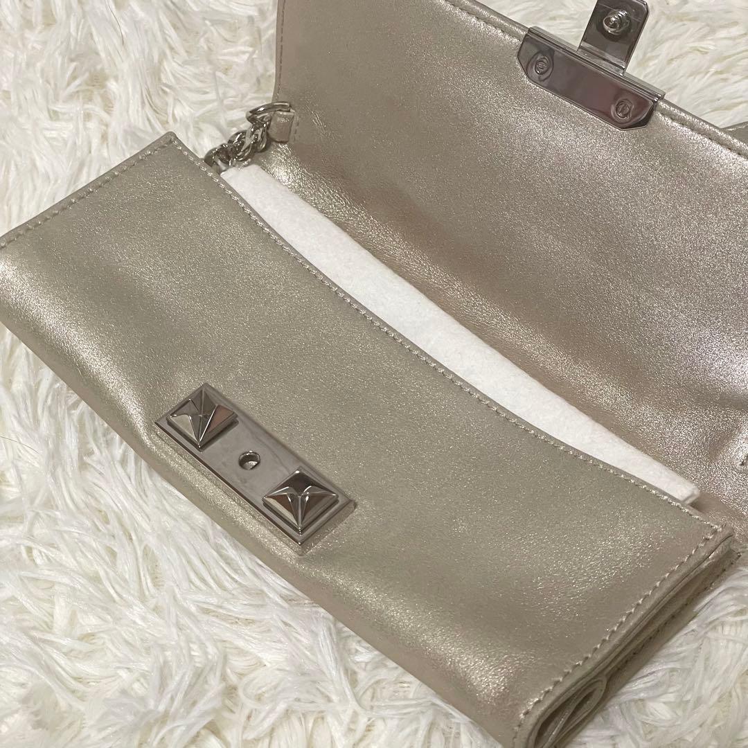 美品 ミッソーニ チェーンショルダーバッグ ジグザグ ジャガード フラップ 金色