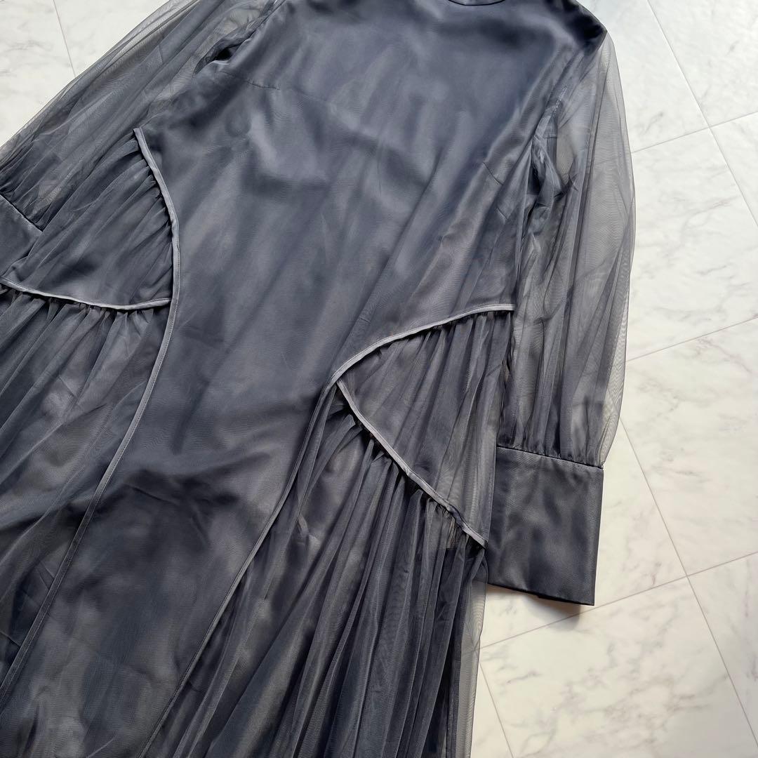 niana チュールパイピングAラインドレス　オケージョンドレス　M チャコール