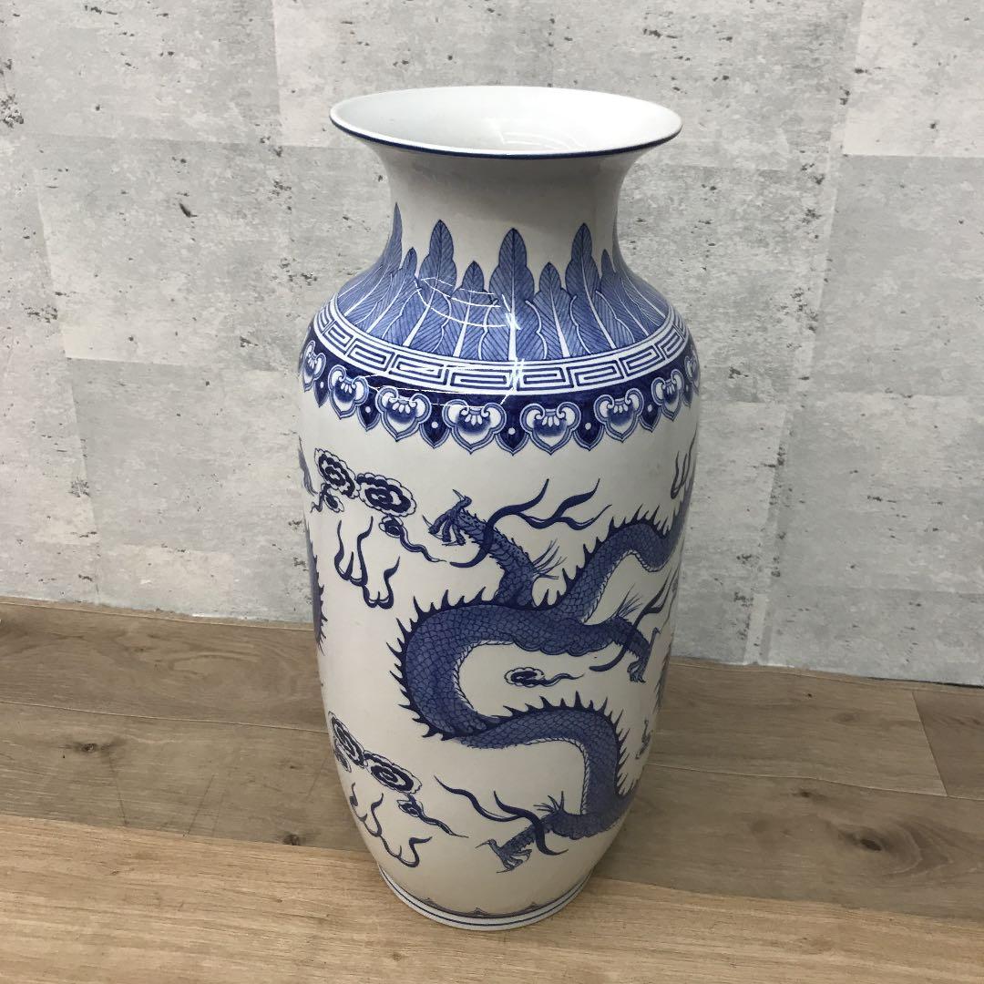 アンティーク 中国美術 陶磁器 壺 ツボ 花瓶 花器 龍 大型 大きめ 中国陶器