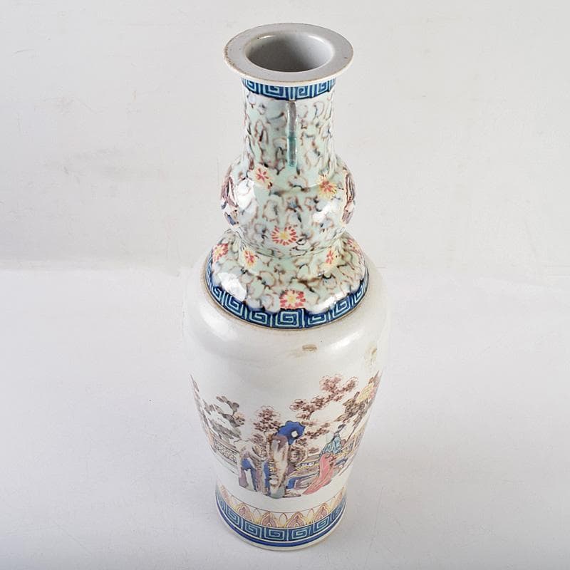 中国　大清光緒年製款　粉彩　漢詩仕女文　双耳瓶　時代箱付　M　R9316B