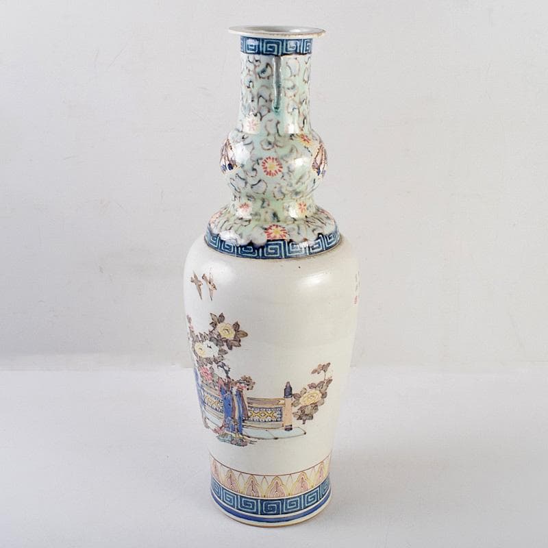 中国　大清光緒年製款　粉彩　漢詩仕女文　双耳瓶　時代箱付　M　R9316B