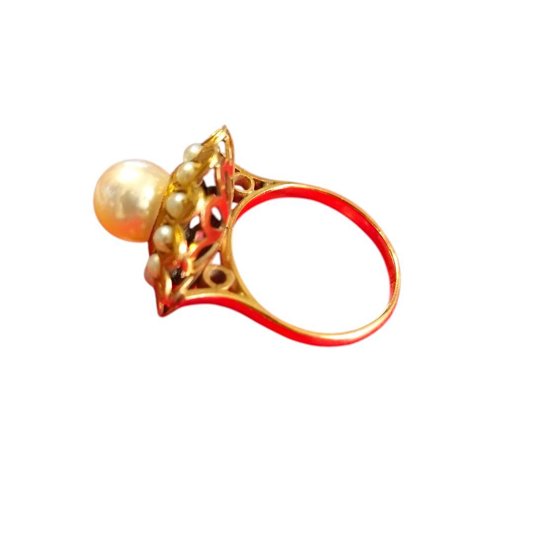 K18 パールリング 5g ゴールド 真珠 花モチーフ アンティーク調 指輪