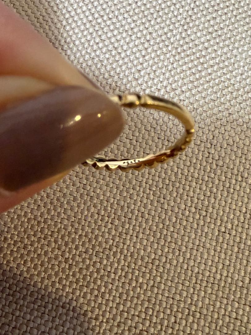 美品★アガット K10 フリルリング 9号 ダイヤモンド ハーフエタニティ