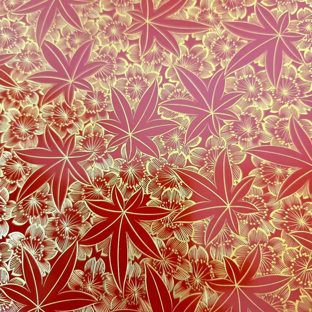 【未使用】輪島塗 四段重 雲錦彫り 詰め網代 沈金 台付き 二枚蓋