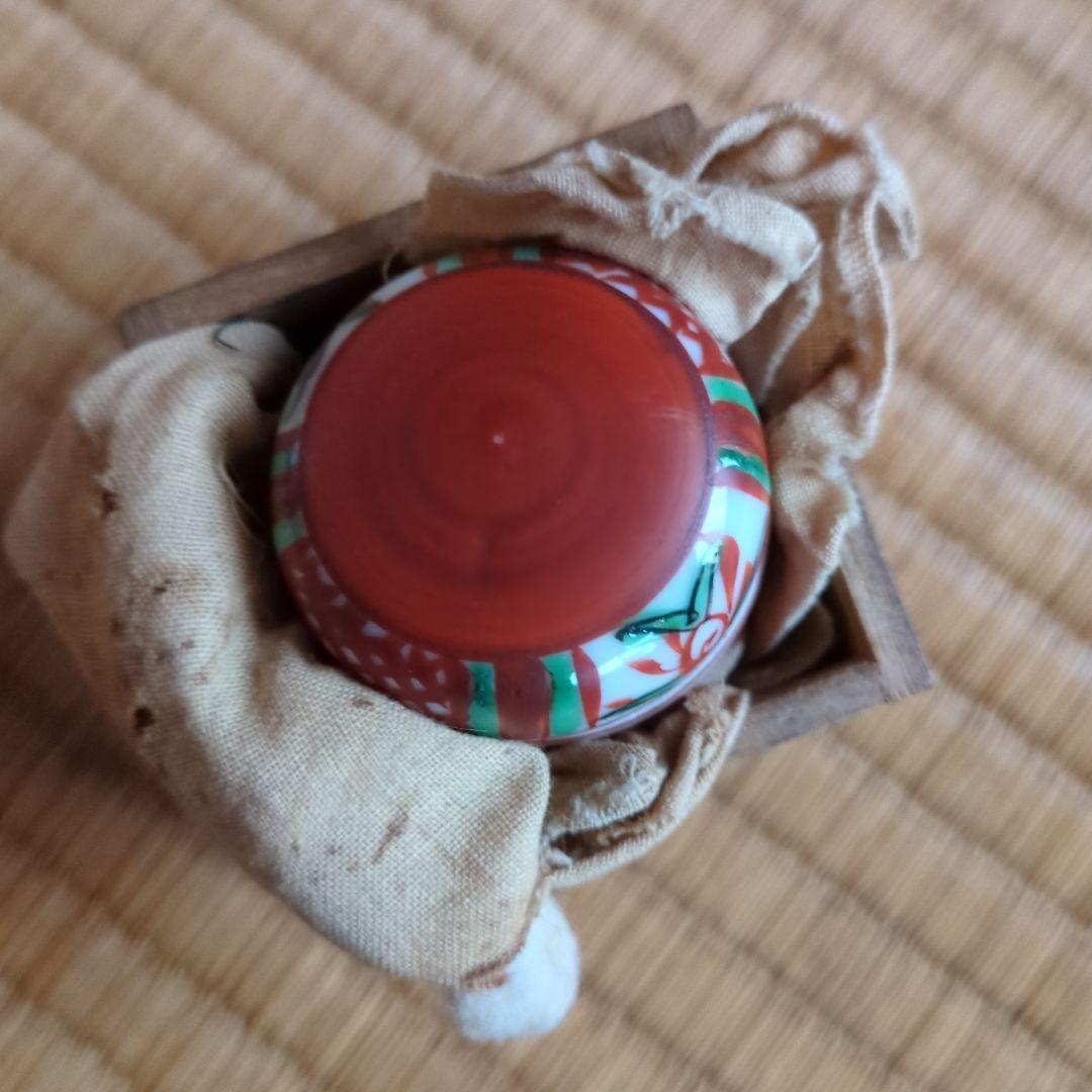 茶道具 丸型 赤と緑の装飾 赤絵香合 赤玉 骨董品