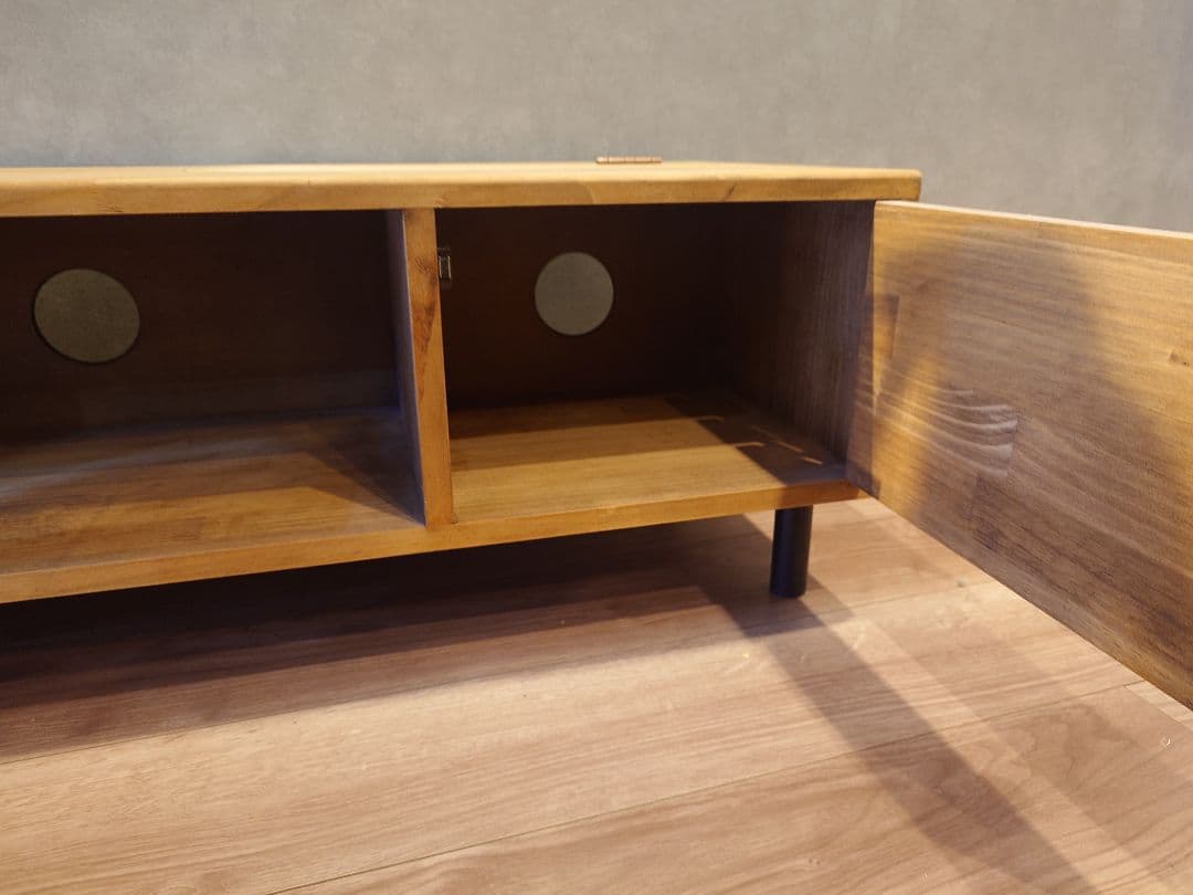 テレビボード120 ローボード パイン材 アイアン脚 背面収納