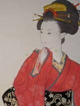 【真作】絵画　日本画6号　紅衣の佳人　美人画　上品な和装女性　W106