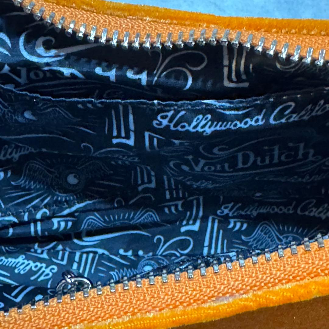 【新品未使用タグ付き】Von Dutch ベロア ロゴショルダーバッグ オレンジ