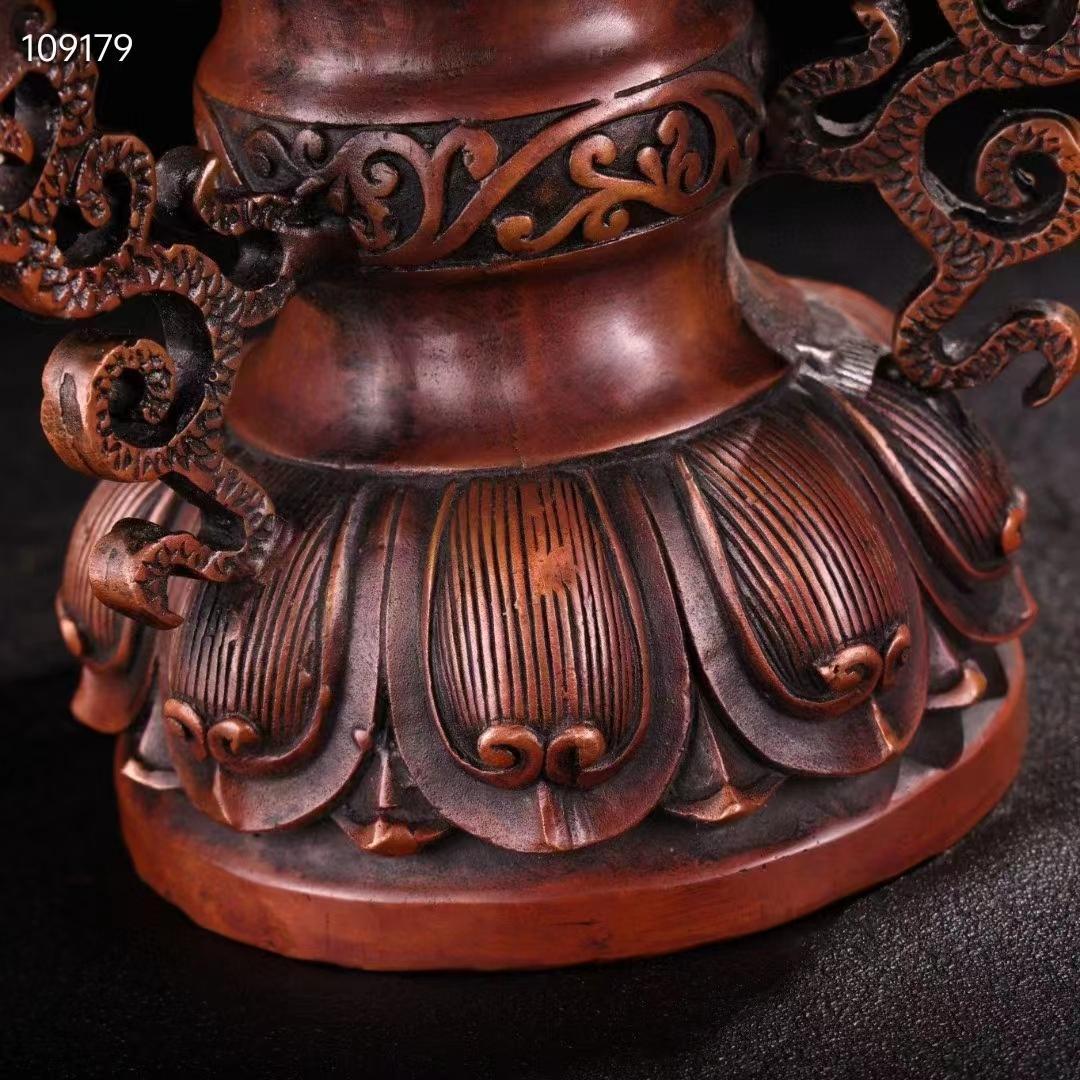 中国古美術・全銅・純手作り、宝石をはめ込み・獅子蓋香爐・熏香爐・置物・