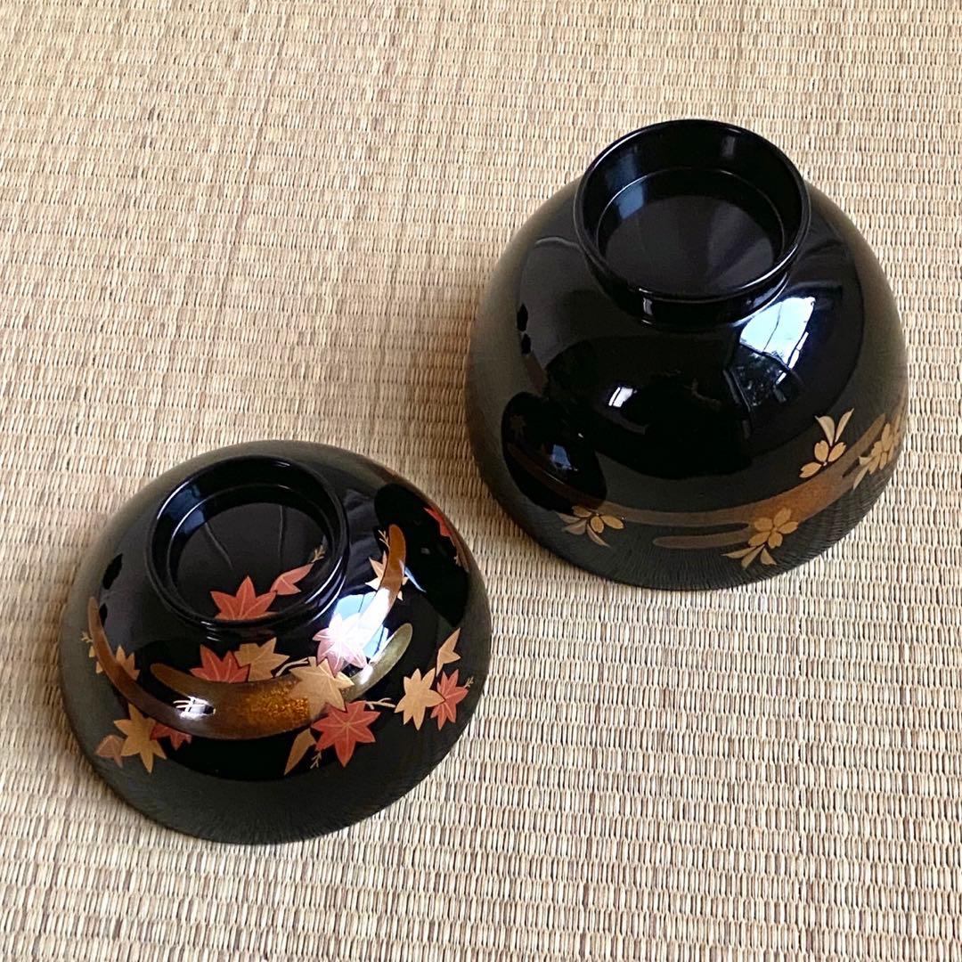 未使用 輪島塗 慶塚作【霞春秋蒔絵 蓋付吸物椀5客】天然木 漆塗 金蒔絵 共箱