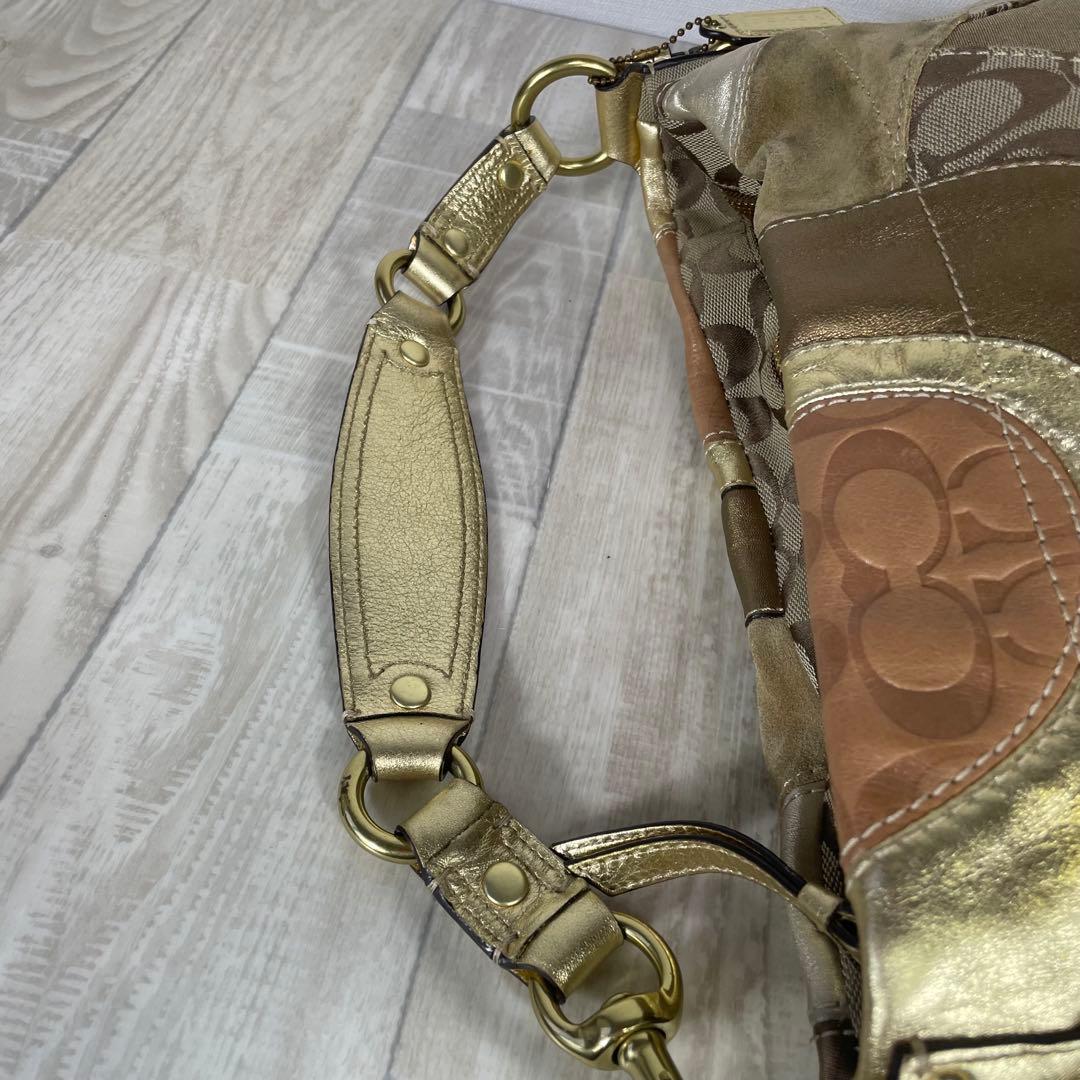 COACH コーチ　ゴールド系パッチワークショルダーバッグ　ワンショルダー