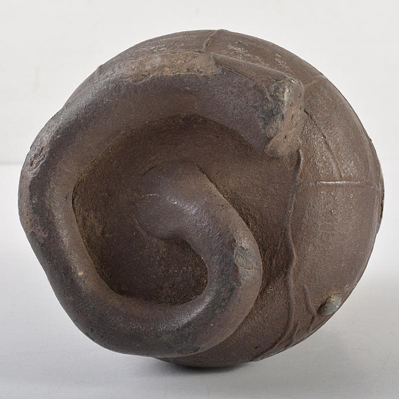 南蛮焼締 蓮葉形 蓮花蛙象嵌 掛け花生 合せ箱付 V R7084 刻