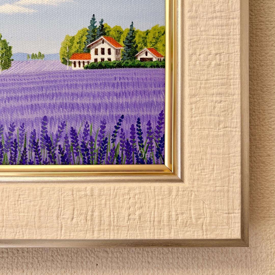 アクリル画　原画　「ラベンダー畑16」額縁付き　SMサイズ　風景画