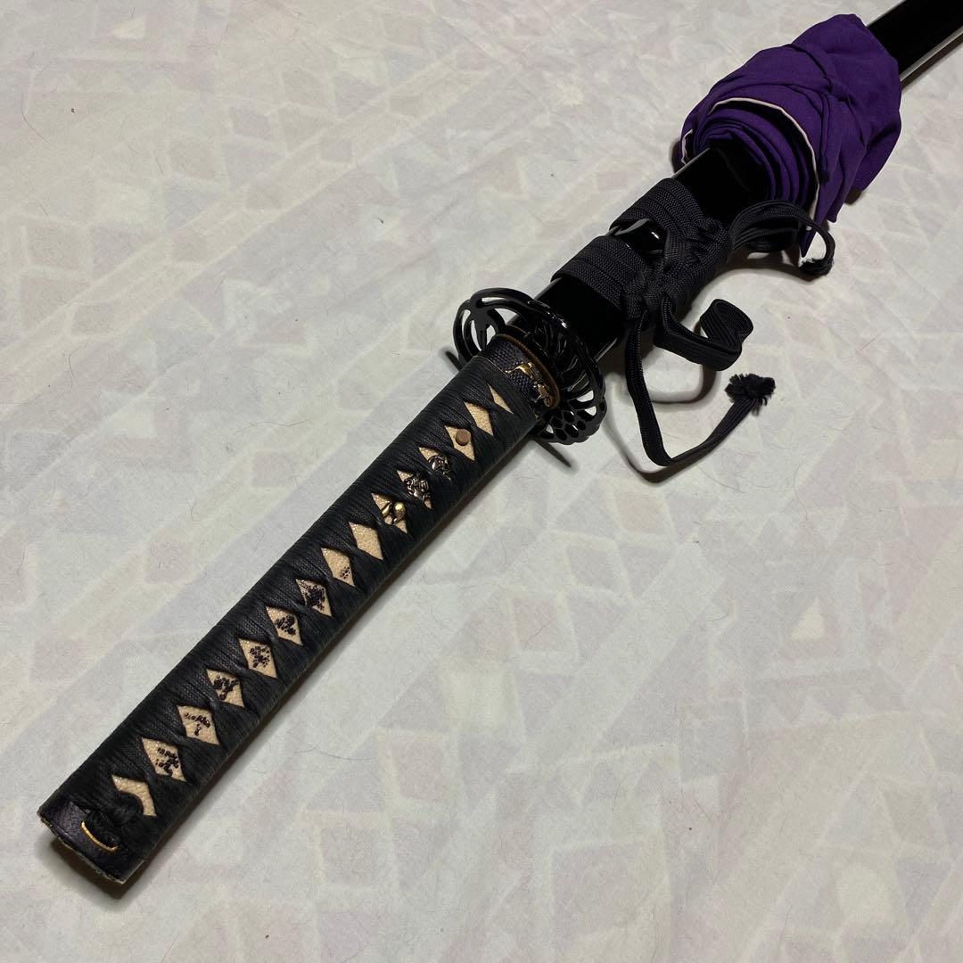 本格派高級居合刀(刀袋付) 濃緑柄 鶴羽透し丸鍔 黒