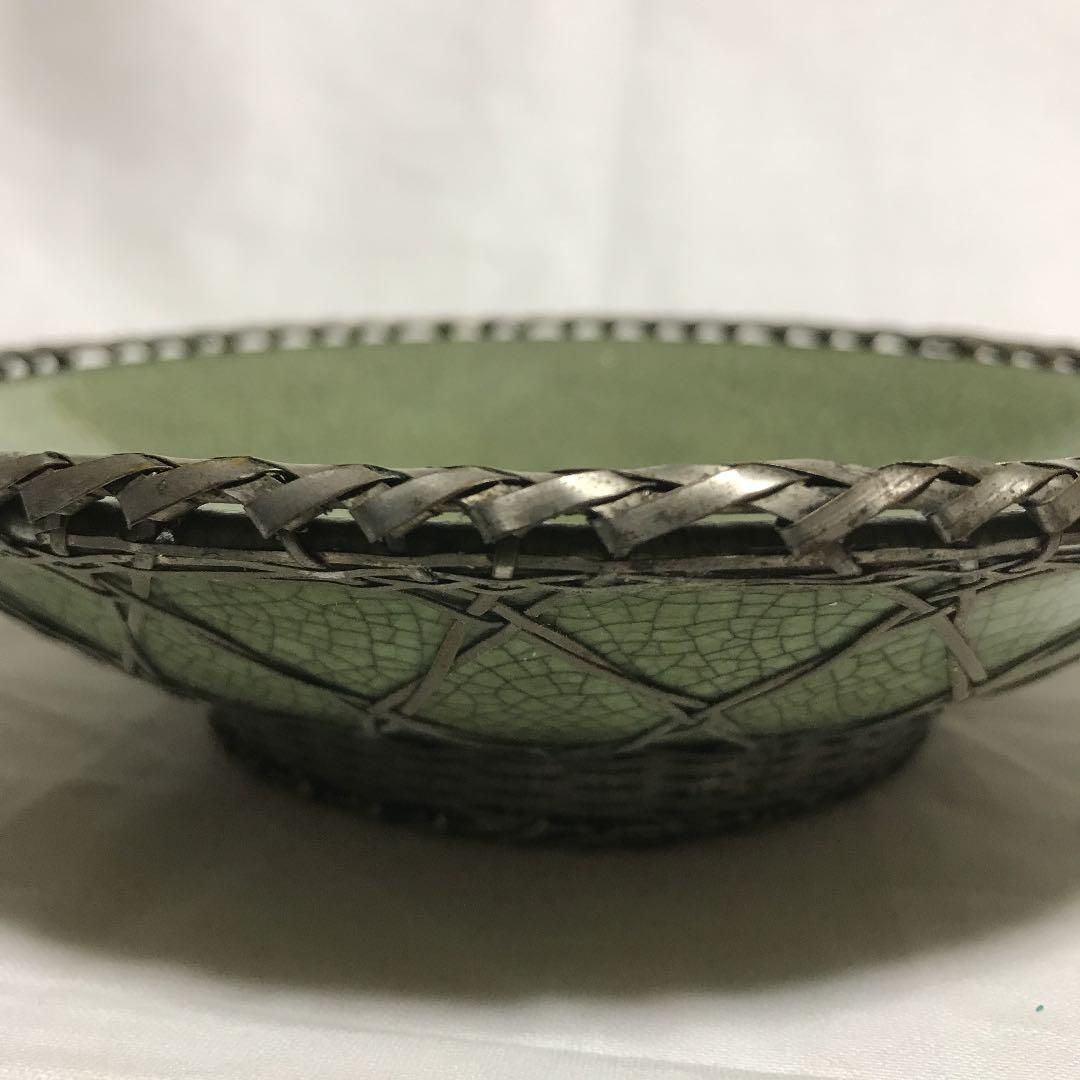 銀編み包み　青磁菓子鉢