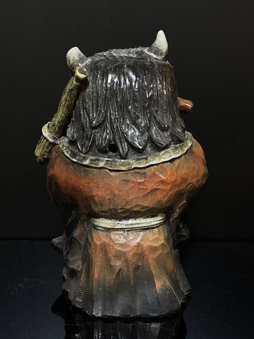 名人 三平 造 陶製 極上彩色手捻 鬼の寒念仏 大津絵 置物