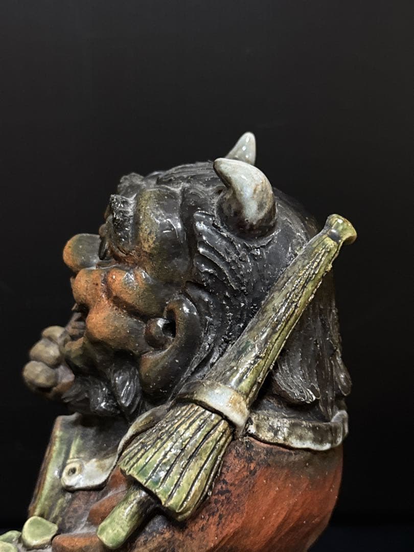 名人 三平 造 陶製 極上彩色手捻 鬼の寒念仏 大津絵 置物