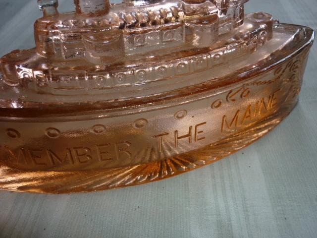 極希少（ピンク色）美品 大正時代◇アメリカ海軍 戦艦 メイン号 ガラス