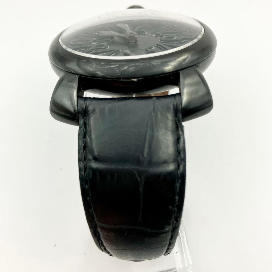 稼働品 ガガミラノ マヌアーレ 48ｍｍ 手巻き オールブラック 腕時計