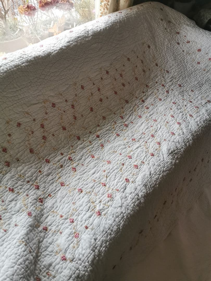 ヴィンテージ フランス/イギリス プチローズ刺繍 スカラップリム