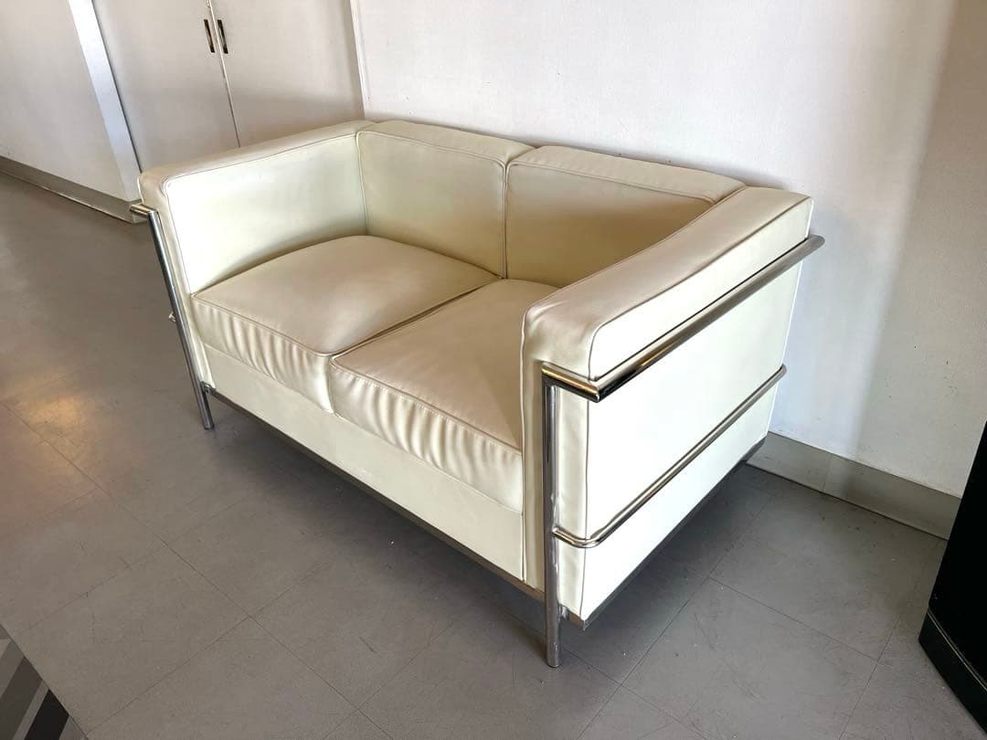 ル・コルビジェ LC2デザナーズソファ アイボリーレザー 2人掛けソファ