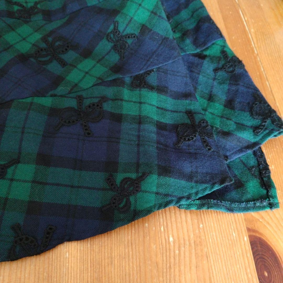 トリココムデギャルソン リボン刺繍チェックフレアースカート AD2017